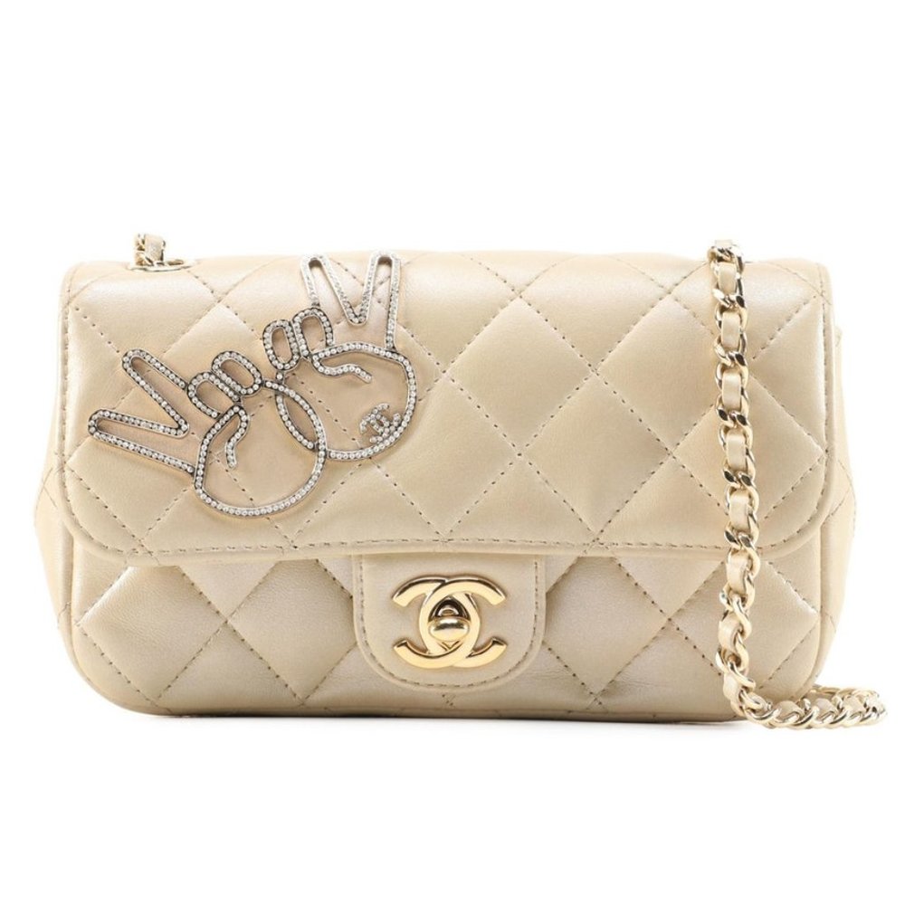 CHANEL "Peace" Emoji Quilted Lambskin Mini Flap